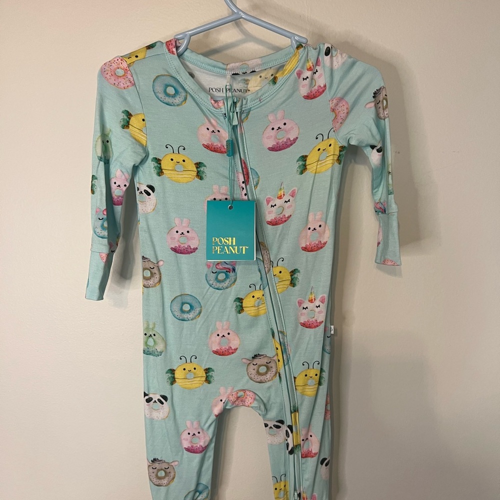 Posh Peanut Baby Pajamas 6-9M Donut Animal Print Bamboo Zip Footless Sleeper